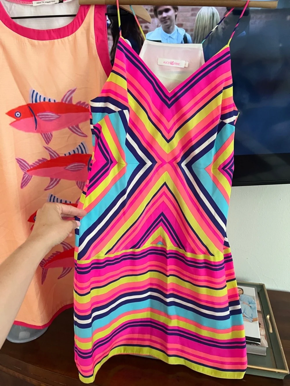 Alice & Trixie Neon Pink Multi-Color Striped women’s Summer Dress bundle small - Picture 4 of 4